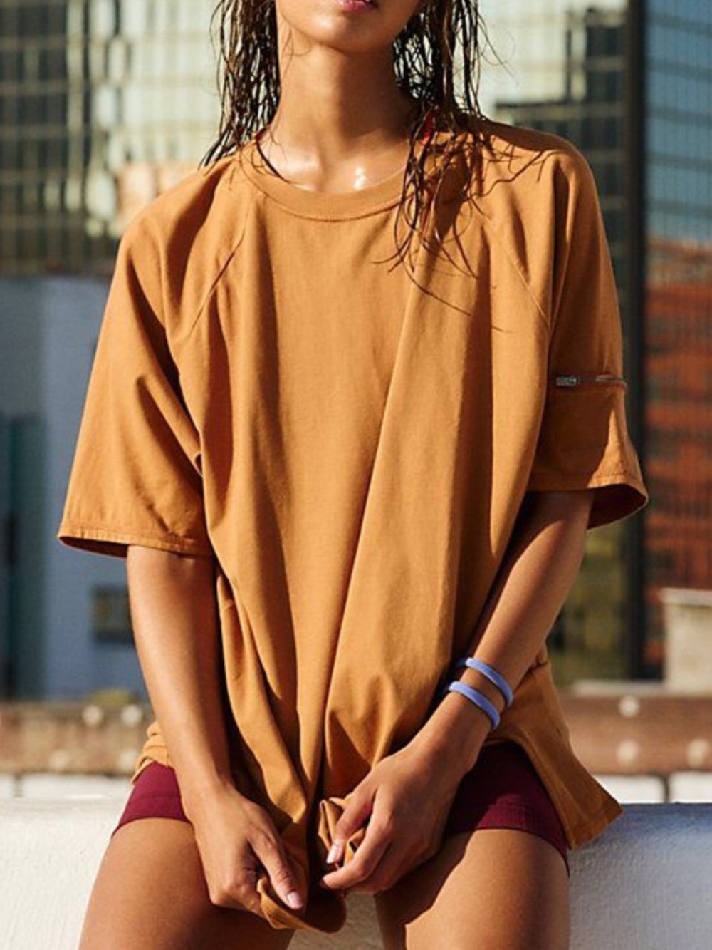 Free People Movement Rust Orange Hot Shot Tunic Tee